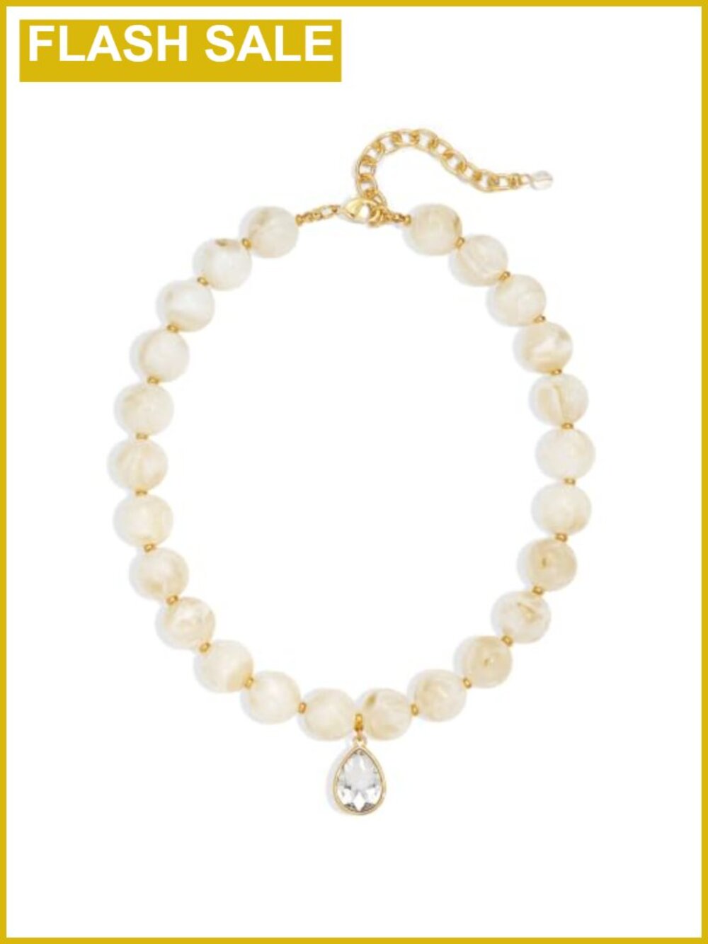 Women's Beaded Choker Necklace with Teardrop CZ Pendant